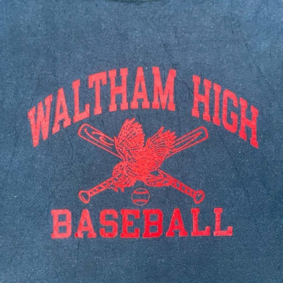 Vintage Waltham High Baseball Graphic T-Shirt Gildan Black Red 2XL School - Picture 4 of 8